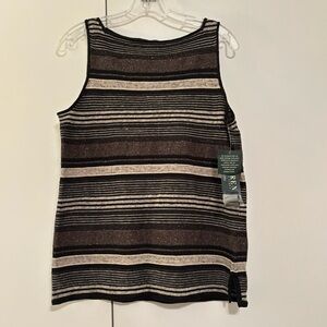 NWT Lauren Ralph Lauren Sleeveless Black/Brown Striped Linen Shirt Large